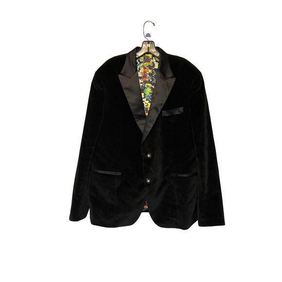 Robert Graham Black Velvet Blazer Jacket 44R With Multicolor Mosaic Lining - Picture 1 of 6